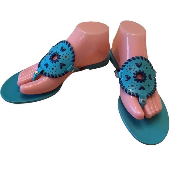 JACK ROGERS CARIBBEAN/NAVY BLUE GEORGICA MEDALLION THONG SANDALS 8 - Picture 3 of 9